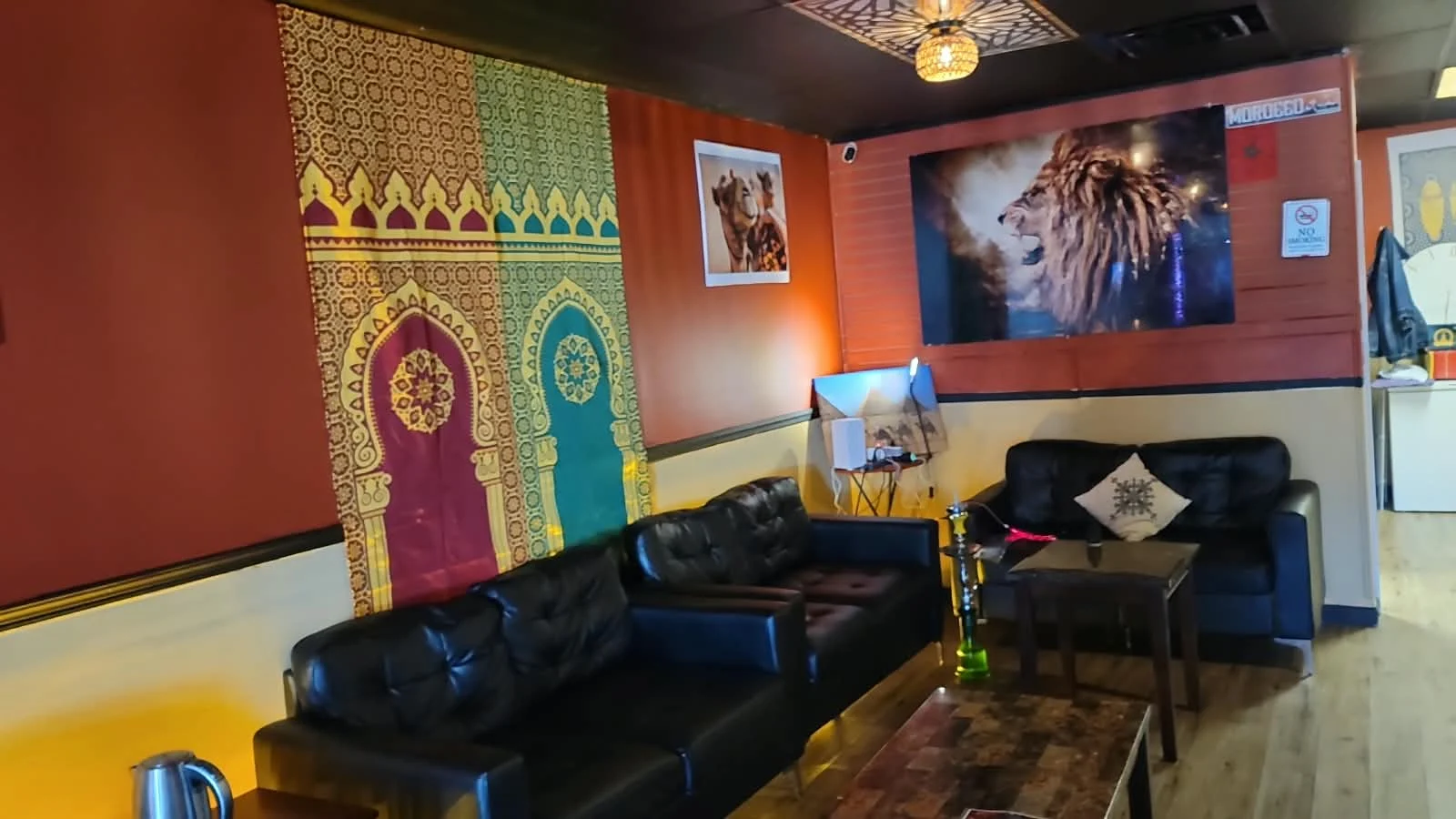 Decorative Moroccan arch and seating area